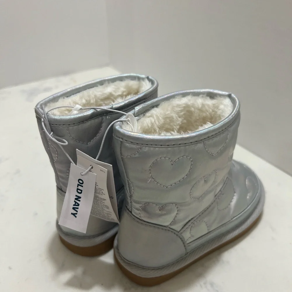 Old Navy Silver Iridescent Heart Boots